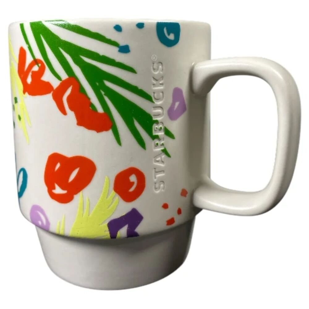 STARBUCKS 2016 Embossed Logo 12 oz. Stackable Mug Abstract Floral Multicolor